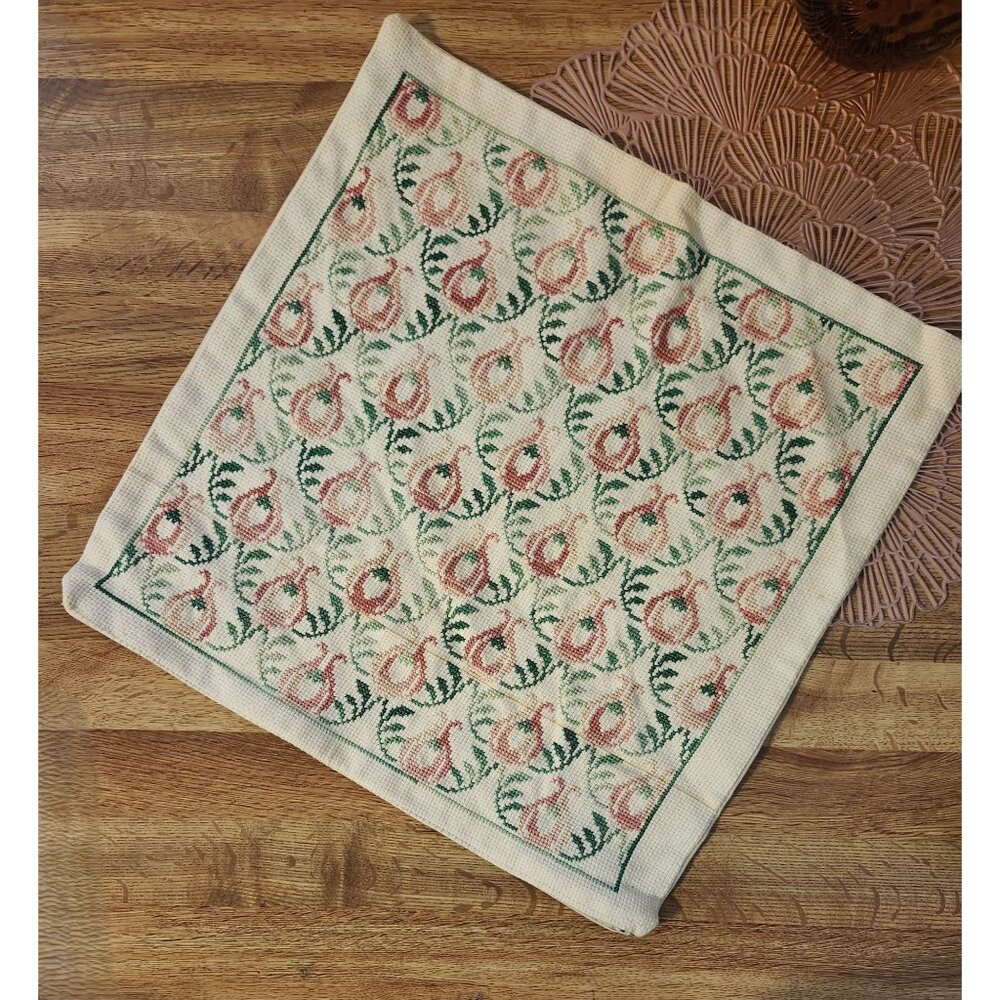 Embroidered Pillowcase Vintage Floral Throw Pillow Decor 15.5x15.5"